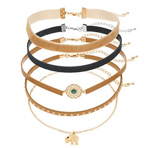 Elephant, Medallion, Studded & Velvet Choker Necklace Set