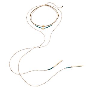 Teal Seed Bead Hanging Chain Choker Necklace