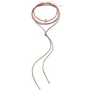 Pink Seed Bead Choker & Faux Suede Lariat Necklace Set