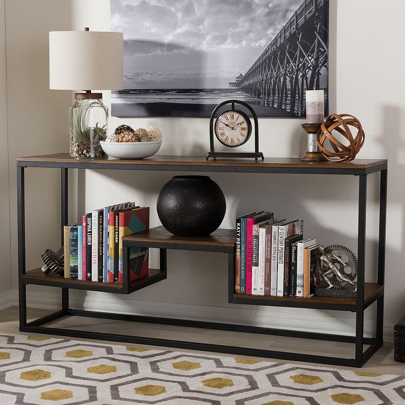 Baxton Studio Doreen Rustic Industrial Console Table, Med Brown