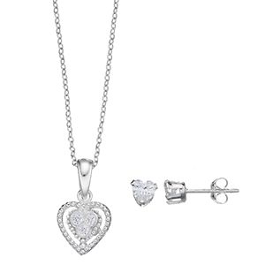 Charming Girl Kids' Cubic Zirconia Heart Pendant & Stud Earring Set