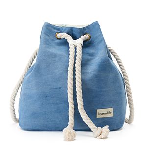 love this life Washed Denim Rope Drawstring Backpack