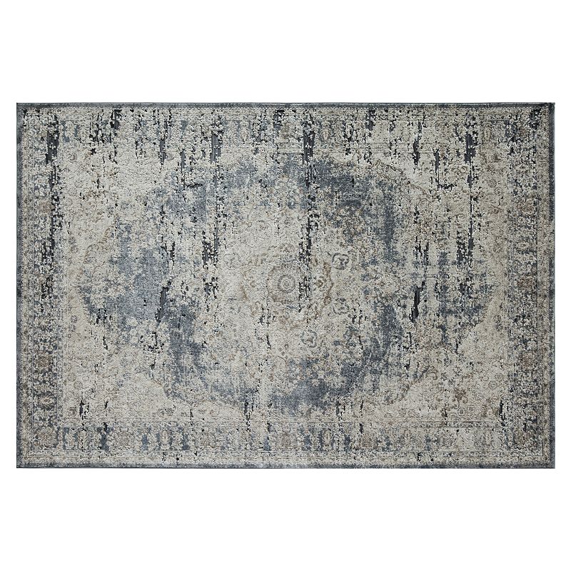 Rugs America Cambridge Vintage Framed Floral IV Rug, Blue, 5X8 Ft