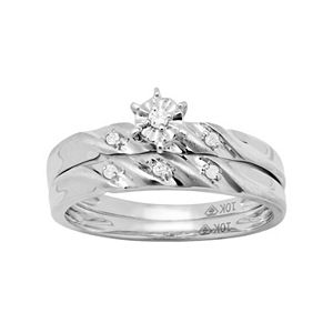 10k White Gold Diamond Accent Engagement Ring Set