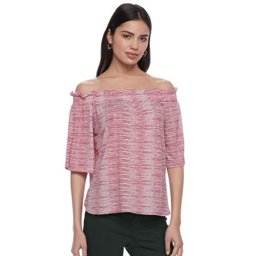 Women's ELLE™ Striped Off-the-Shoulder Ruffle Top