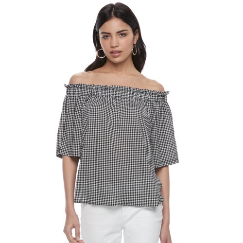 Women's ELLE™ Striped Off-the-Shoulder Ruffle Top