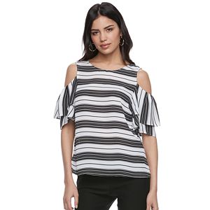 Women's ELLE™ Print Cold-Shoulder Flutter Top