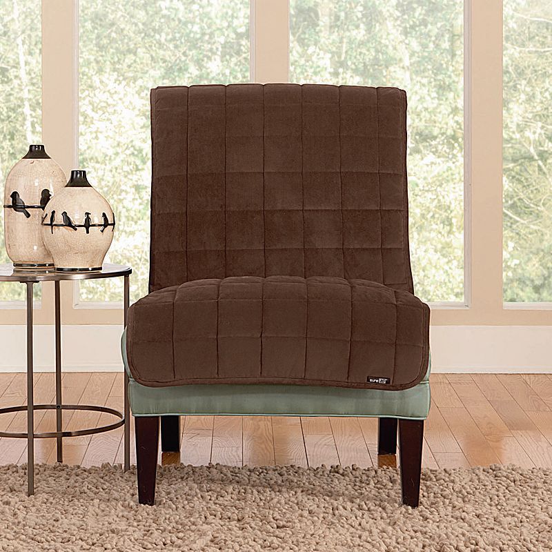 Antimicrobial Quilted Armless Chair Furniture Protector Chocolate - Sure Fit