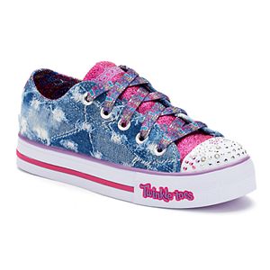 Skechers Twinkle Toes Shuffles Step Up Diggin Denim Girls' Light Up Sneakers