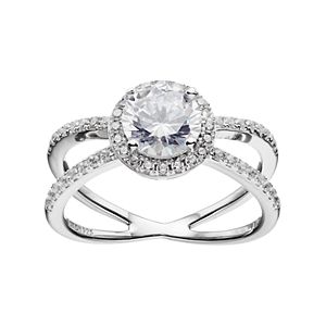 PRIMROSE Sterling Silver Cubic Zirconia Halo X Ring