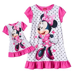 Disney's Minnie Mouse Toddler Girl Ruffled Nightgown & Doll Dress Set