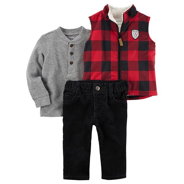 Baby Boy Carter's Buffalo Checkered Vest, Thermal Henley Tee