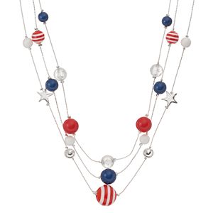 Red, White & Blue Bead & Star Multi Strand Necklace
