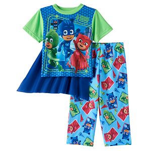 Toddler Boy PJ Masks Owlette, Gekko & Catboy Top with Cape & Pants Pajama Set