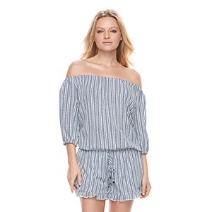 Women's E by Elan Striped Off-the-Shoulder Romper