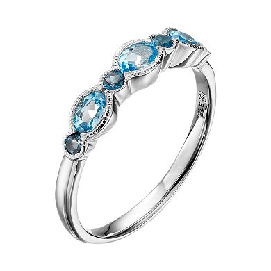 Sterling Silver Swiss & London Blue Topaz Stack Ring