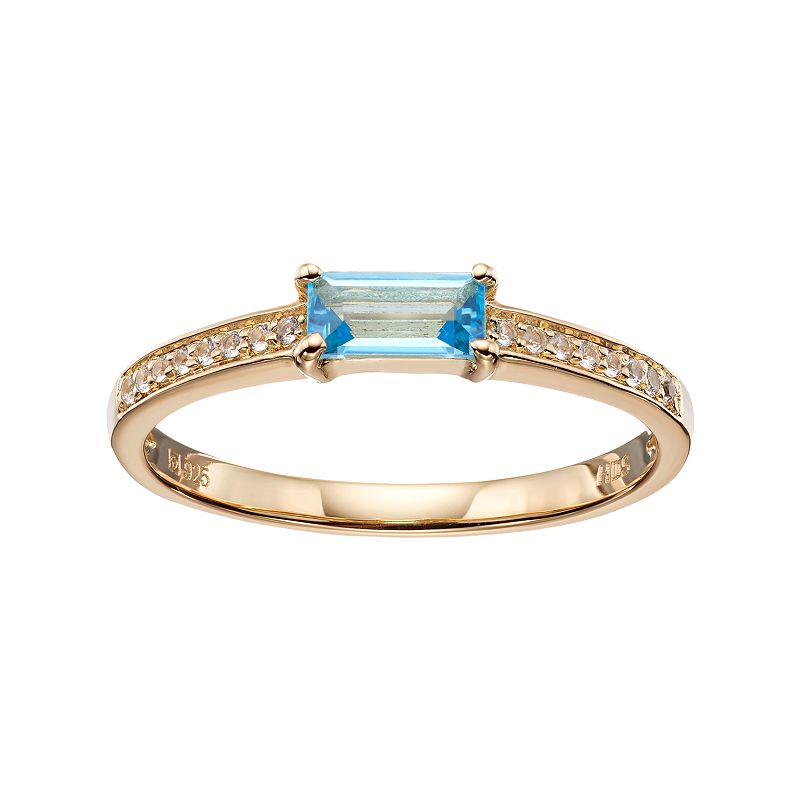 14k Gold Over Silver Swiss Blue Topaz & White Sapphire Stack Ring, Womens,