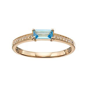 14k Gold Over Silver Swiss Blue Topaz & White Sapphire Stack Ring