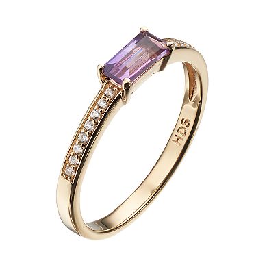 14k Gold Over Silver Amethyst & White Sapphire Stack Ring