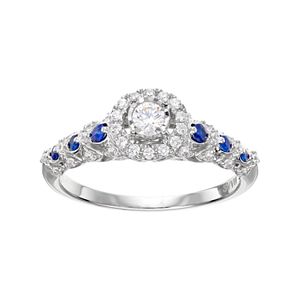 Simply Vera Vera Wang 14k White Gold 1/3 Carat T.W. Diamond & Sapphire Halo Engagement Ring