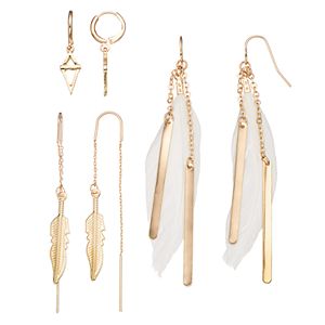 Mudd® White Feather Drop & Hoop Earring Set