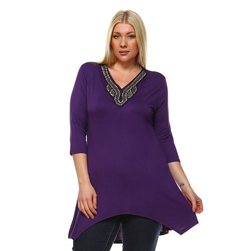 Plus Size White Mark Embellished High-Low Tunic