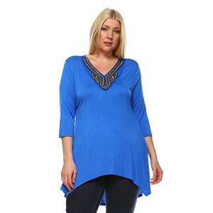 Plus Size White Mark Embellished High-Low Tunic