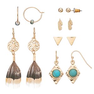 Mudd® Feather Dream Catcher, Leaf & Triangle Earring Set