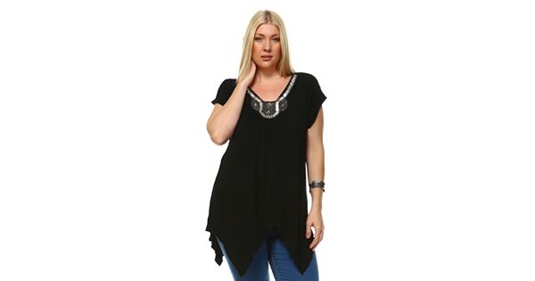 Plus Size White Mark Embellished Asymmetrical Tunic