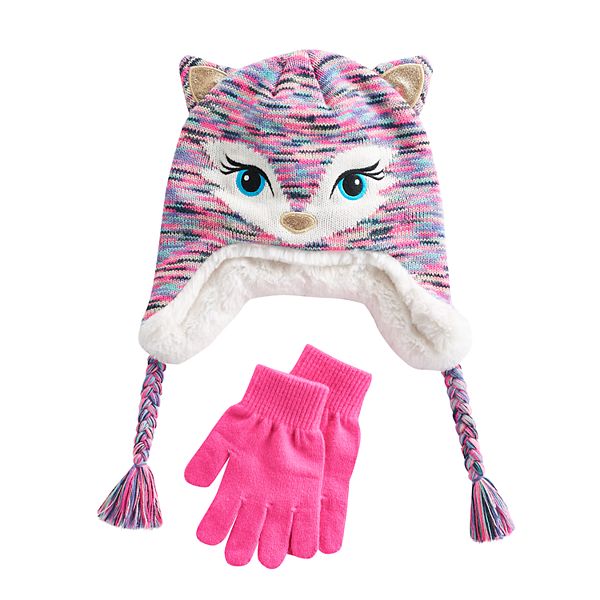 Girls 4 16 So Faux Fur Lined 3d Fox Hat Gloves Set - furry fox cap furry fox cap roblox free transparent png
