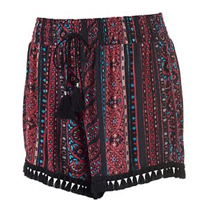 Juniors' Mudd® Print Tassel Hem Soft Shorts
