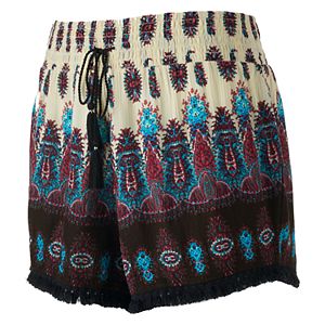 Juniors' Mudd® Print Tassel Hem Soft Shorts