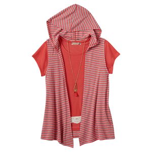 Girls Plus Size Speechless Crochet Tee, Hooded Vest & Necklace Set