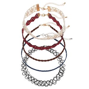 Mudd® Star Denim, Open Floral & Tattoo Choker Necklace Set