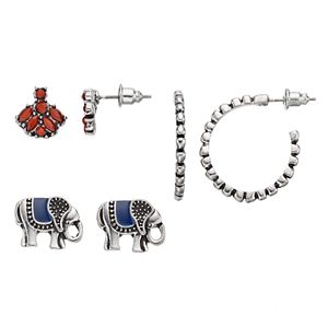 Mudd® Elephant Stud & Scalloped Hoop Earring Set