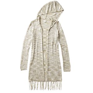 Girls Plus Size Mudd庐 Space-Dyed Fringe Hooded Cardigan