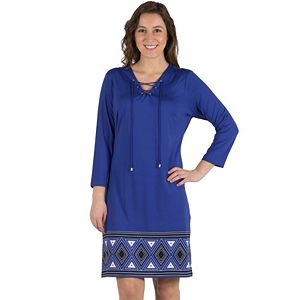 Women's Larry Levine Lace Up A-Line Border Print Dress