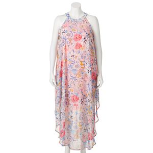 Juniors' Plus Size Wrapper Floral Halter Maxi Dress