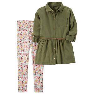 Girls 4-8 Carter's Olive Tunic & Floral Leggings Set