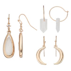 Mudd® Crescent, Teardrop & Faceted Stone Earring Set