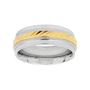 Two Tone Stainless Steel Grooved Men's Wedding Band