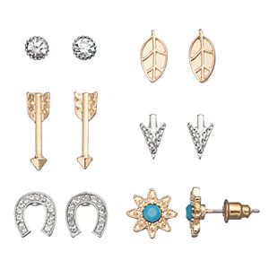 Mudd® Starburst, Horseshoe, Arrow & Leaf Earring Set