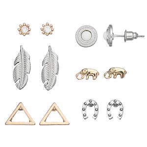 Mudd® Elephant, Horseshoe & Feather Earring Set