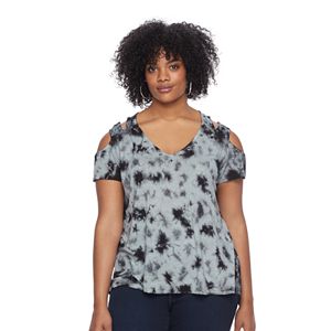 Plus Size Rock & Republic® Tie-Dye Cold Shoulder Tee