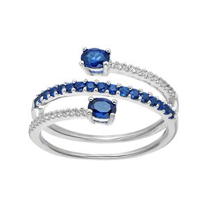 Sterling Silver Lab-Created Blue & White Sapphire Bypass Ring