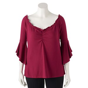 Juniors' Plus Size Candie's® Bell Sleeve Off-the-Shoulder Top
