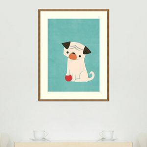 Amanti Art My Red Ball Pug Puppy Framed Wall Art