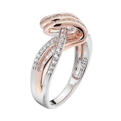 Two Tone Sterling Silver Lab-Created White Sapphire Swirl Ring