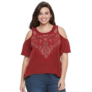 Juniors' Plus Size Mudd® Print Cold Shoulder Top