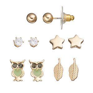 Apt. 9® Star, Owl & Leaf Nickel Free Stud Earring Set